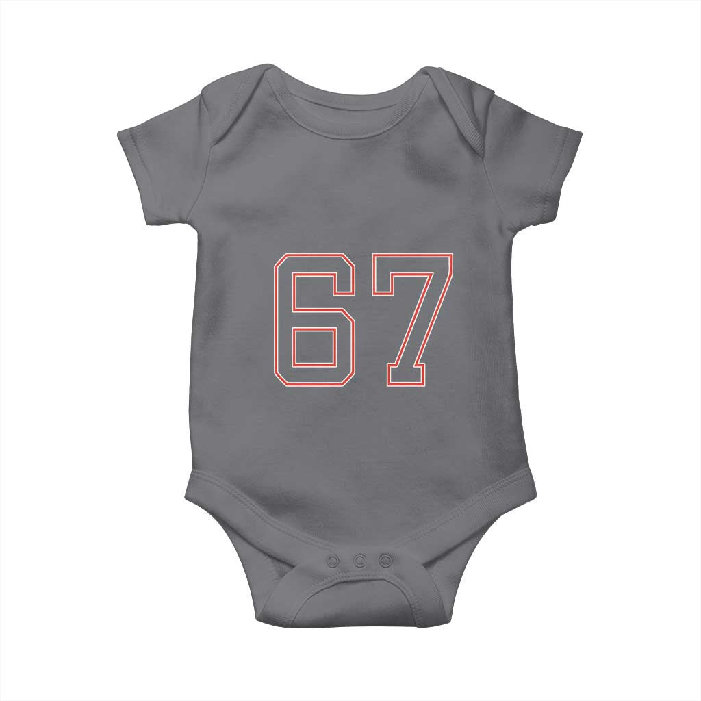 Number 67 Meme Baby Onesie Funny Six Seven Varsity Sports Team Jersey - Wonder Print Shop