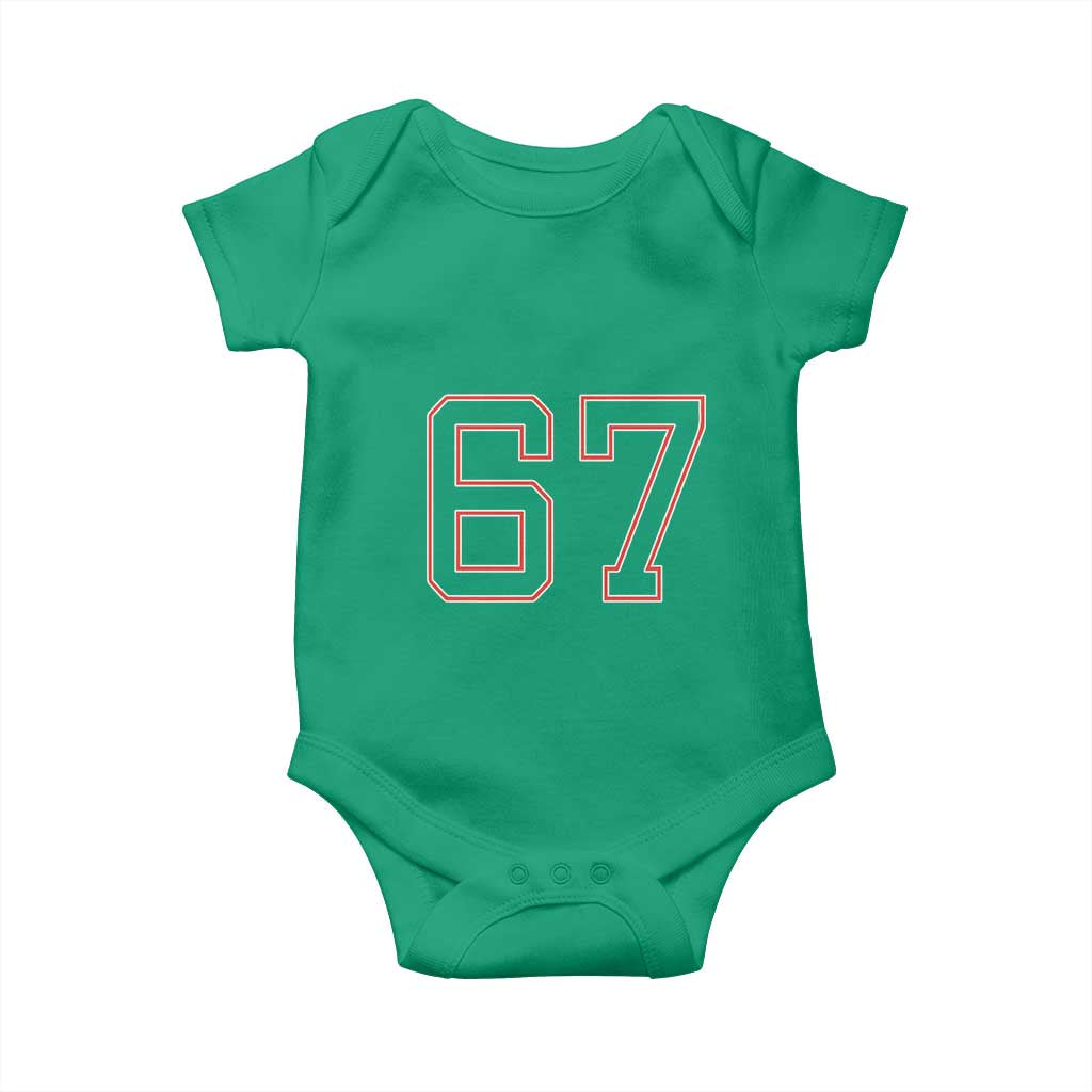 Number 67 Meme Baby Onesie Funny Six Seven Varsity Sports Team Jersey - Wonder Print Shop