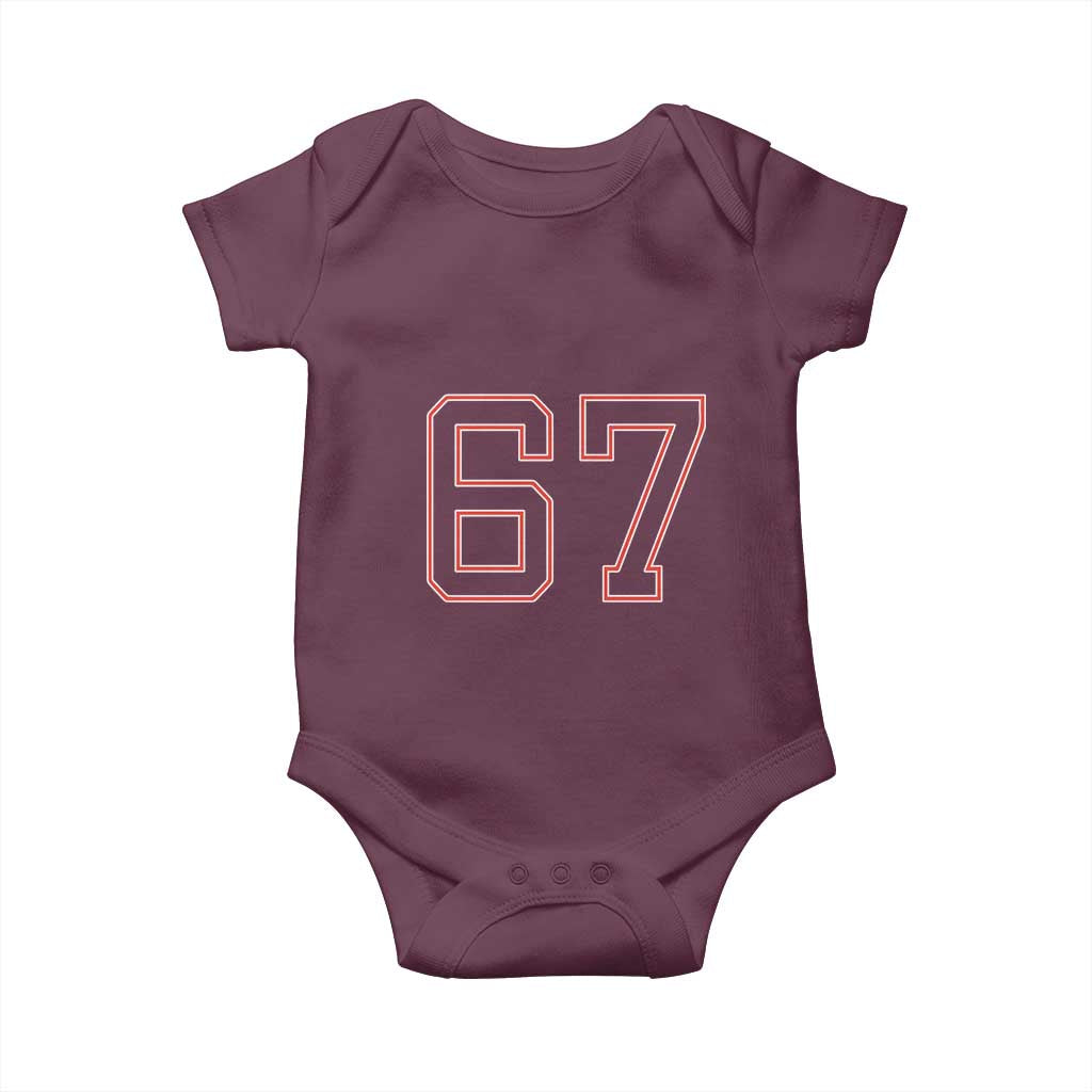 Number 67 Meme Baby Onesie Funny Six Seven Varsity Sports Team Jersey - Wonder Print Shop