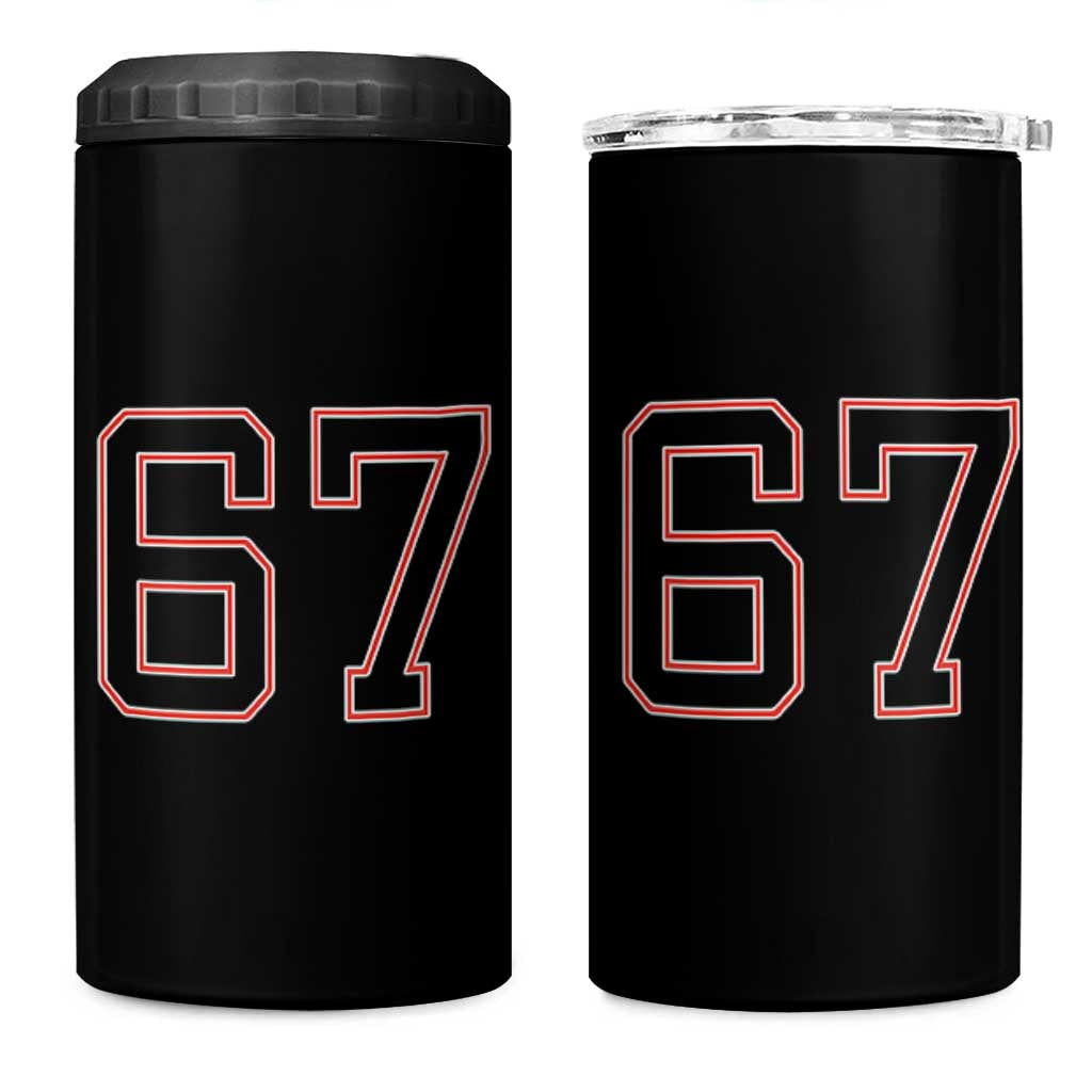 Number 67 Meme 4 in 1 Can Cooler Tumbler Funny Six Seven Varsity Sports Team Jersey - Wonder Print Shop