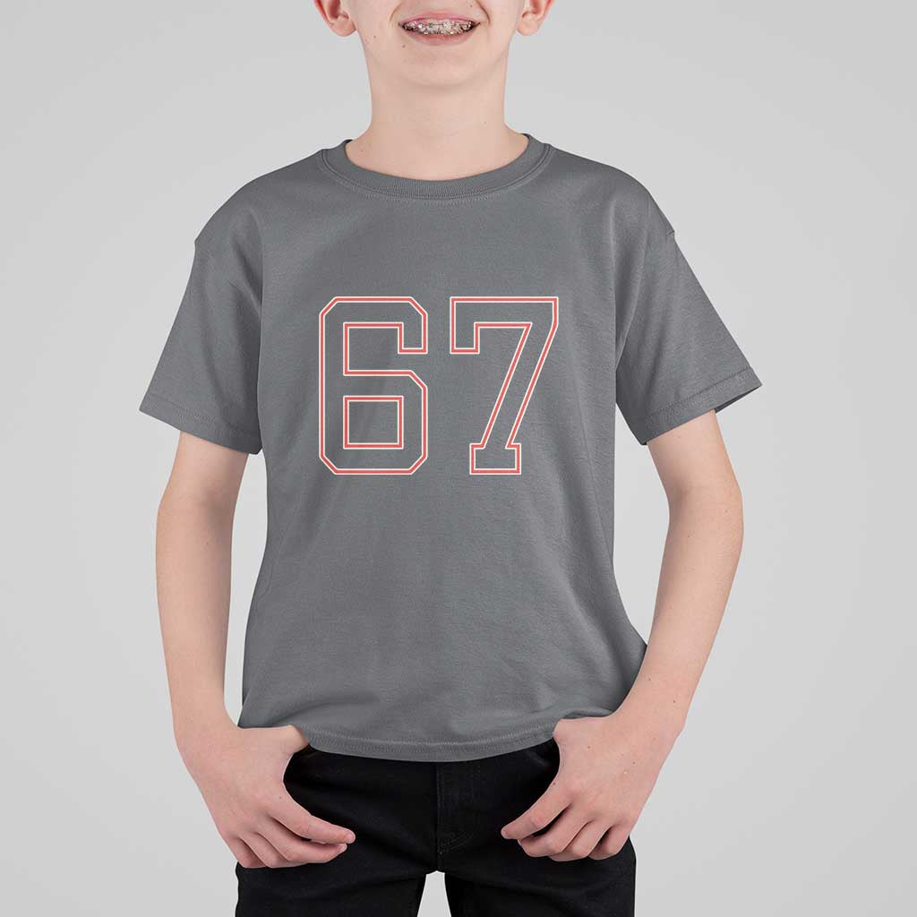Number 67 Meme T Shirt For Kid Funny Six Seven Varsity Sports Team Jersey - Wonder Print Shop