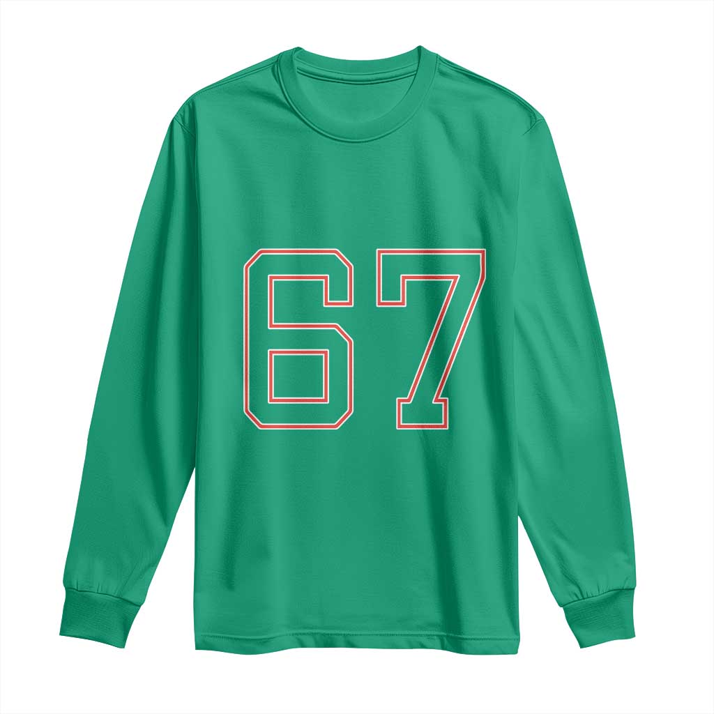 Number 67 Meme Long Sleeve Shirt Funny Six Seven Varsity Sports Team Jersey - Wonder Print Shop