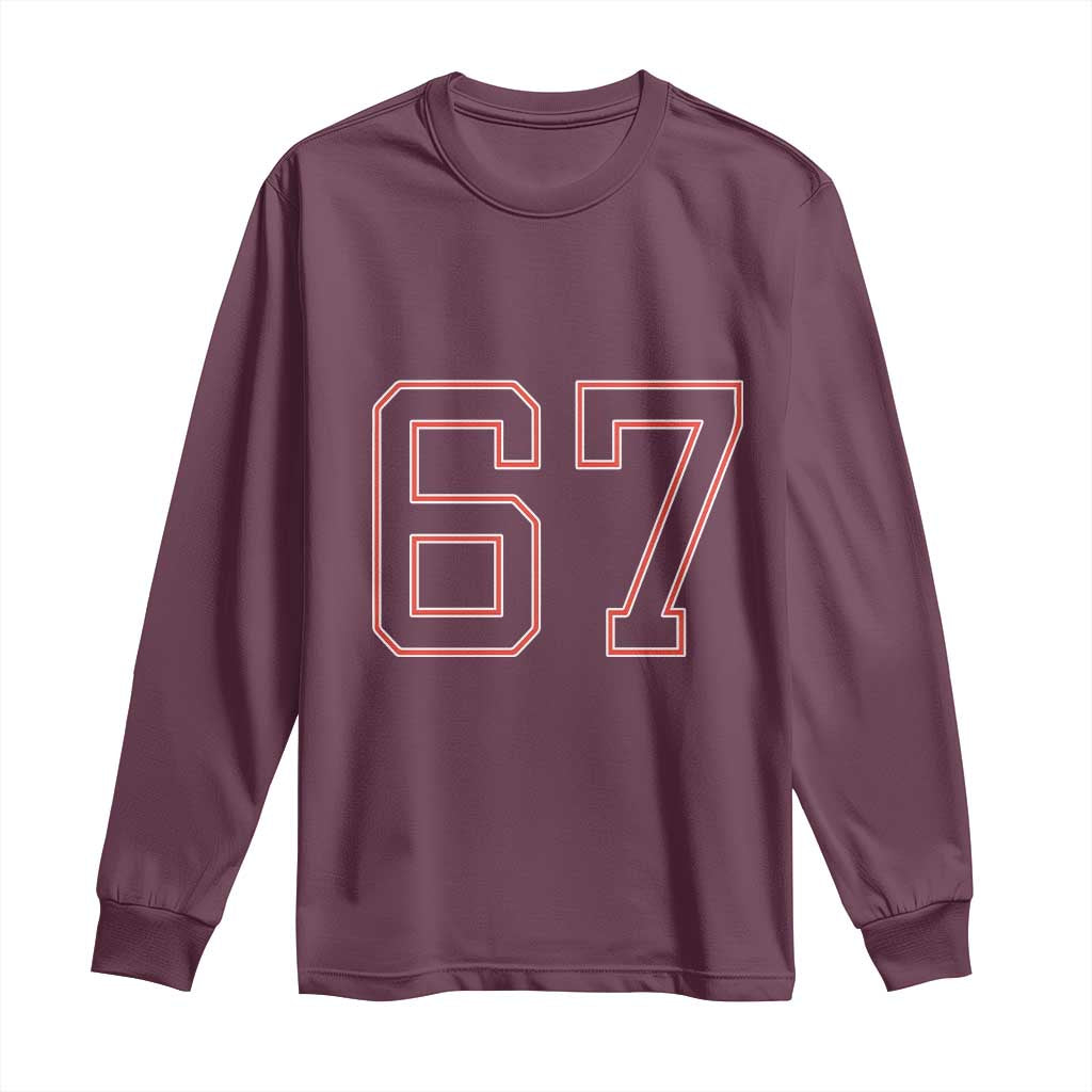 Number 67 Meme Long Sleeve Shirt Funny Six Seven Varsity Sports Team Jersey - Wonder Print Shop