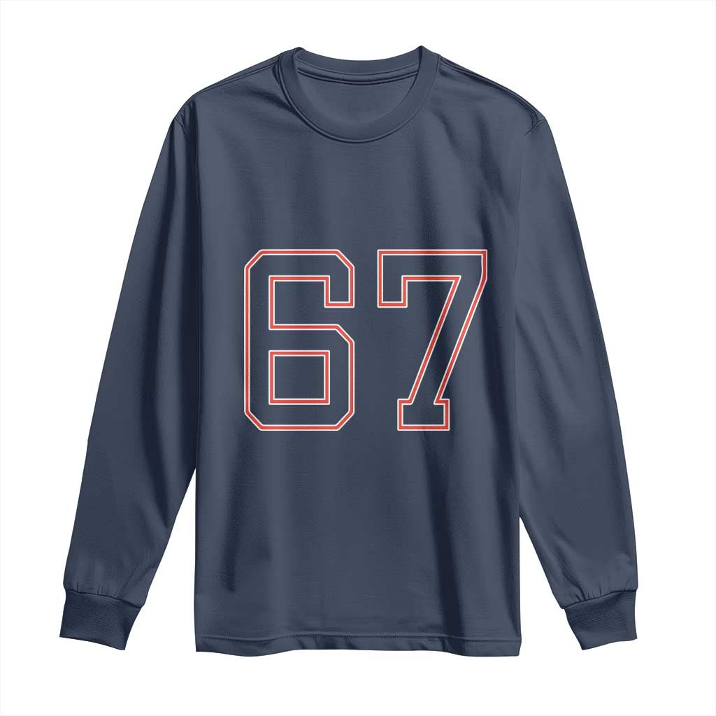 Number 67 Meme Long Sleeve Shirt Funny Six Seven Varsity Sports Team Jersey - Wonder Print Shop