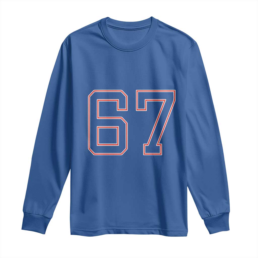 Number 67 Meme Long Sleeve Shirt Funny Six Seven Varsity Sports Team Jersey - Wonder Print Shop