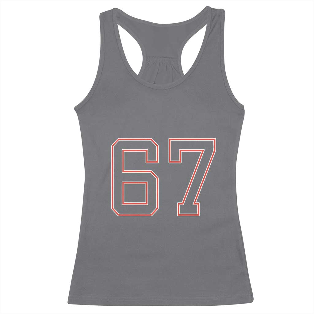 Number 67 Meme Racerback Tank Top Funny Six Seven Varsity Sports Team Jersey - Wonder Print Shop