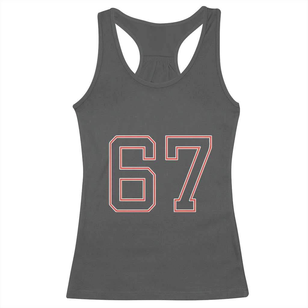 Number 67 Meme Racerback Tank Top Funny Six Seven Varsity Sports Team Jersey - Wonder Print Shop