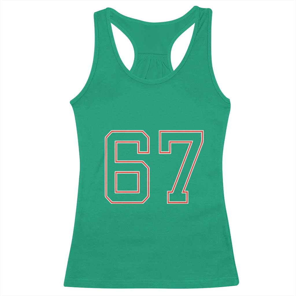 Number 67 Meme Racerback Tank Top Funny Six Seven Varsity Sports Team Jersey - Wonder Print Shop