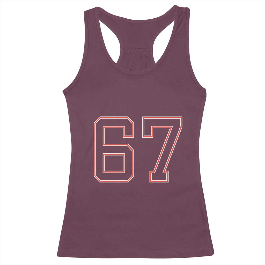 Number 67 Meme Racerback Tank Top Funny Six Seven Varsity Sports Team Jersey - Wonder Print Shop