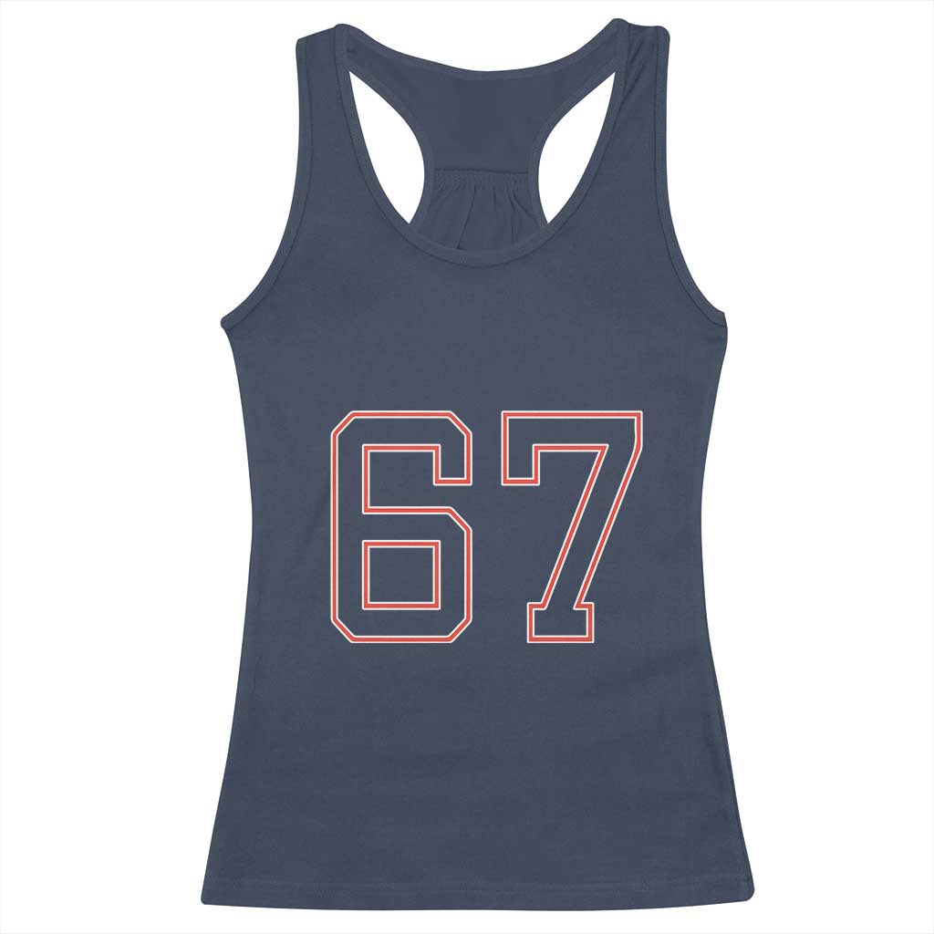 Number 67 Meme Racerback Tank Top Funny Six Seven Varsity Sports Team Jersey - Wonder Print Shop