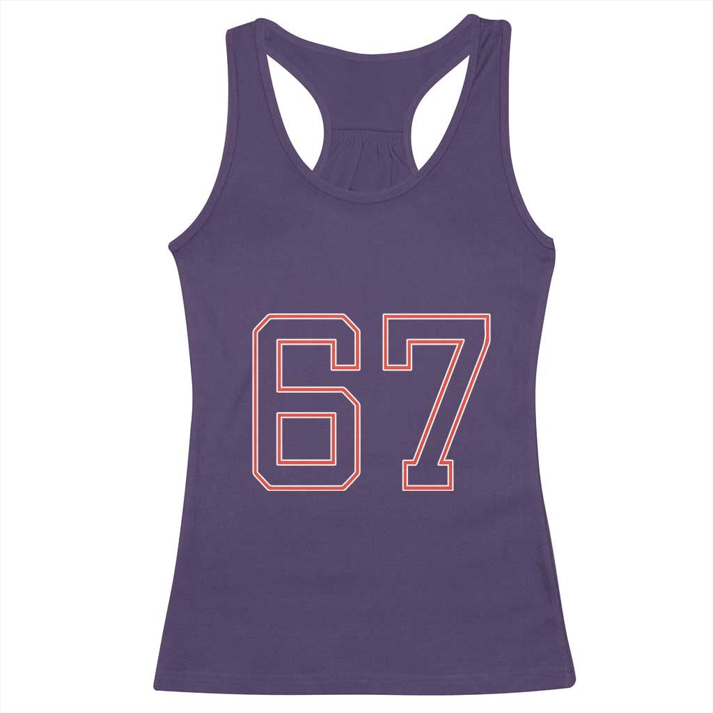 Number 67 Meme Racerback Tank Top Funny Six Seven Varsity Sports Team Jersey - Wonder Print Shop