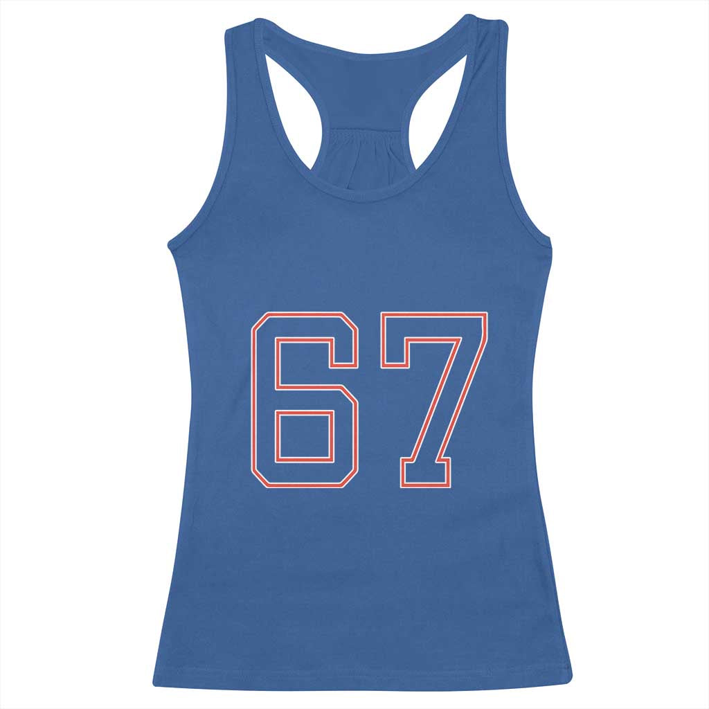 Number 67 Meme Racerback Tank Top Funny Six Seven Varsity Sports Team Jersey - Wonder Print Shop