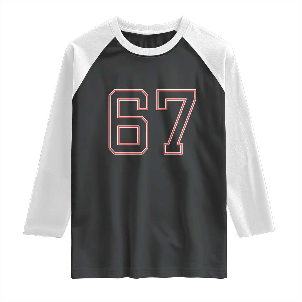Number 67 Meme Raglan Shirt Funny Six Seven Varsity Sports Team Jersey - Wonder Print Shop