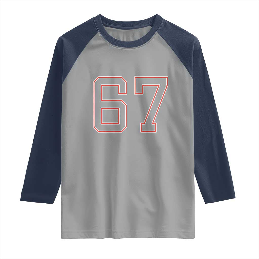 Number 67 Meme Raglan Shirt Funny Six Seven Varsity Sports Team Jersey - Wonder Print Shop