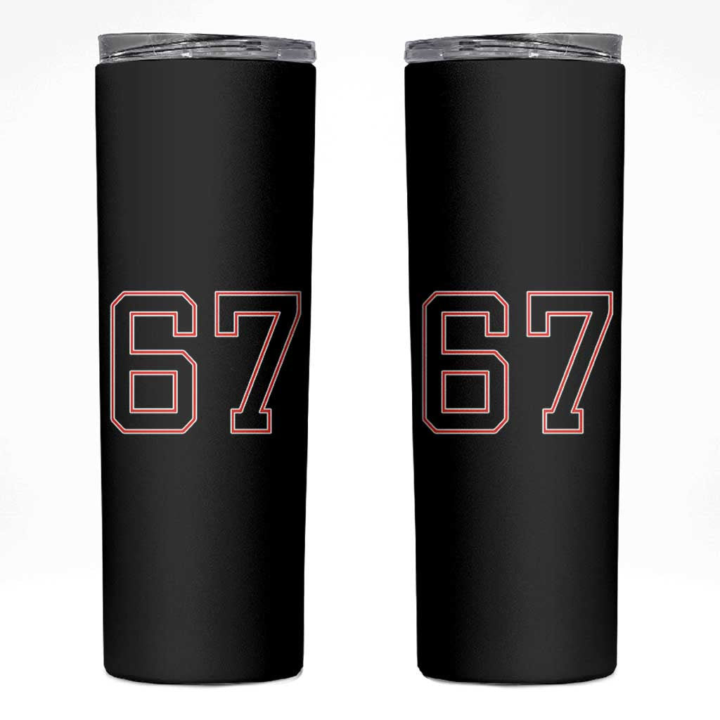 Number 67 Meme Skinny Tumbler Funny Six Seven Varsity Sports Team Jersey - Wonder Print Shop