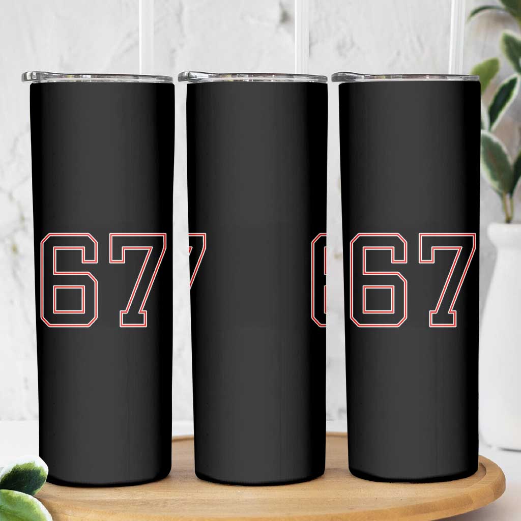 Number 67 Meme Skinny Tumbler Funny Six Seven Varsity Sports Team Jersey - Wonder Print Shop