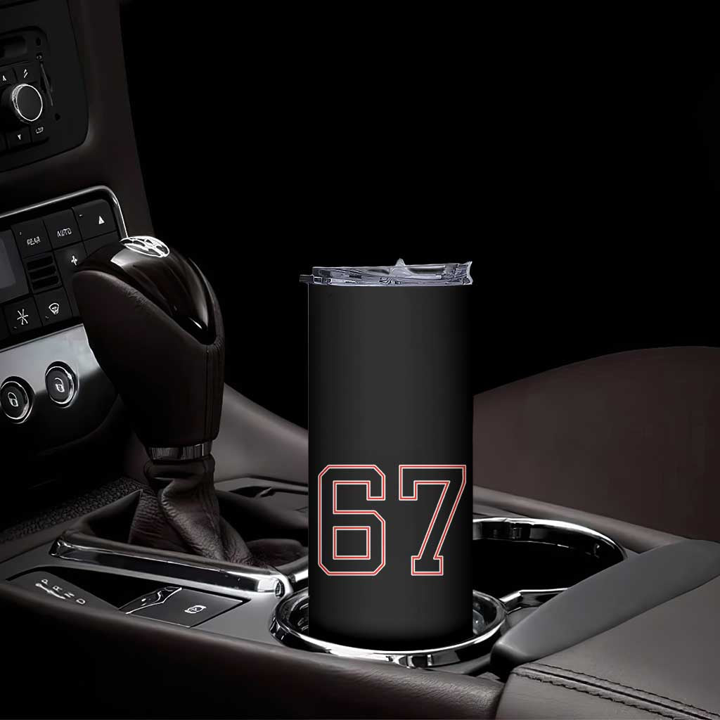 Number 67 Meme Skinny Tumbler Funny Six Seven Varsity Sports Team Jersey - Wonder Print Shop
