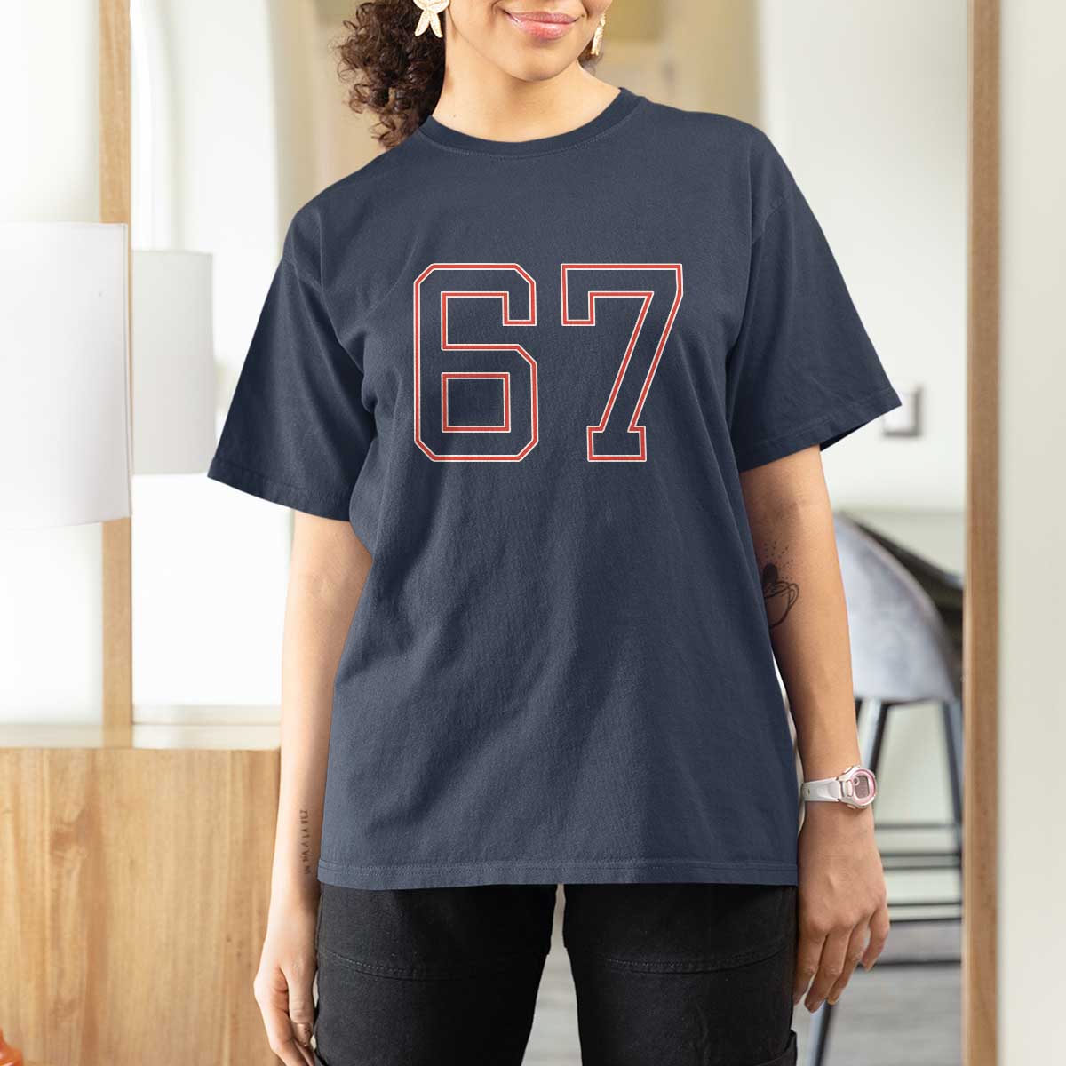 Number 67 Meme T Shirt For Women Funny Six Seven Varsity Sports Team Jersey - Wonder Print Shop