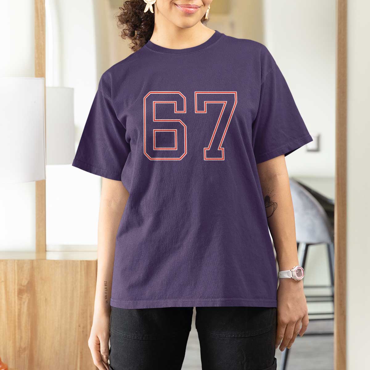Number 67 Meme T Shirt For Women Funny Six Seven Varsity Sports Team Jersey - Wonder Print Shop