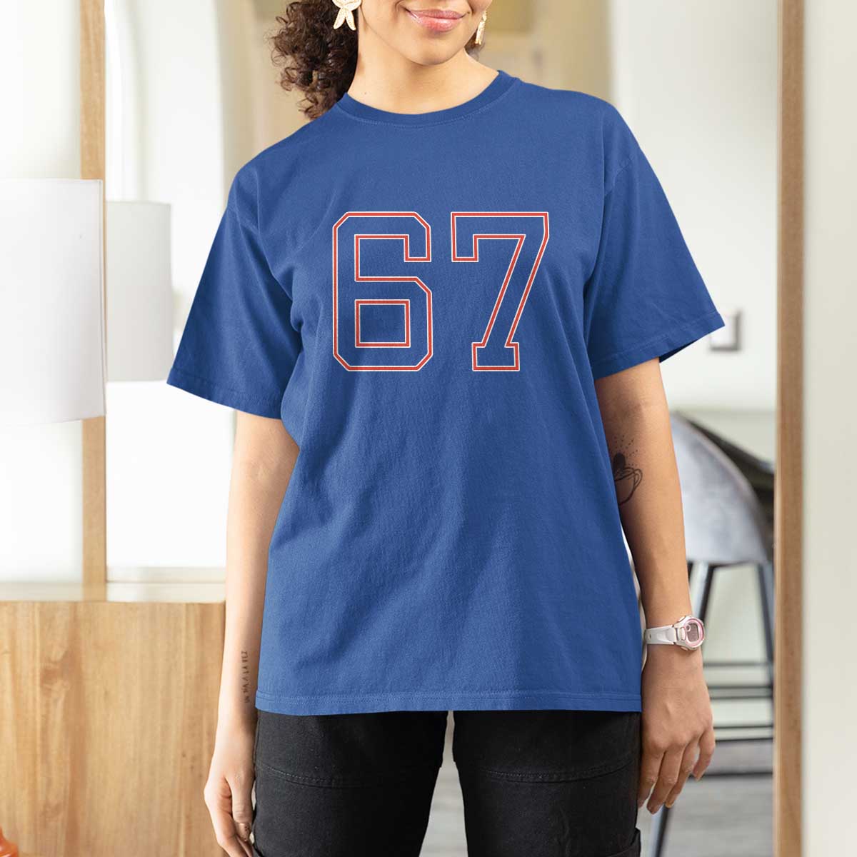 Number 67 Meme T Shirt For Women Funny Six Seven Varsity Sports Team Jersey - Wonder Print Shop