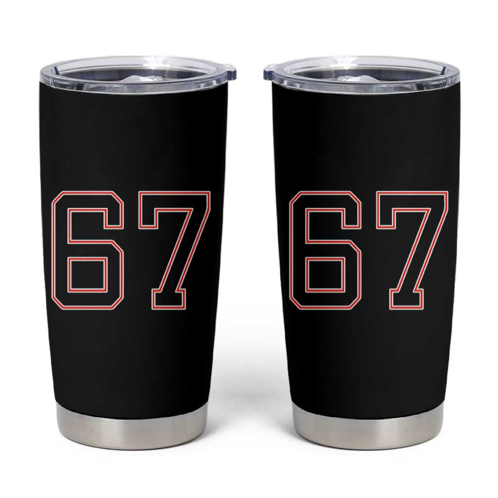 Number 67 Meme Tumbler Cup Funny Six Seven Varsity Sports Team Jersey - Wonder Print Shop