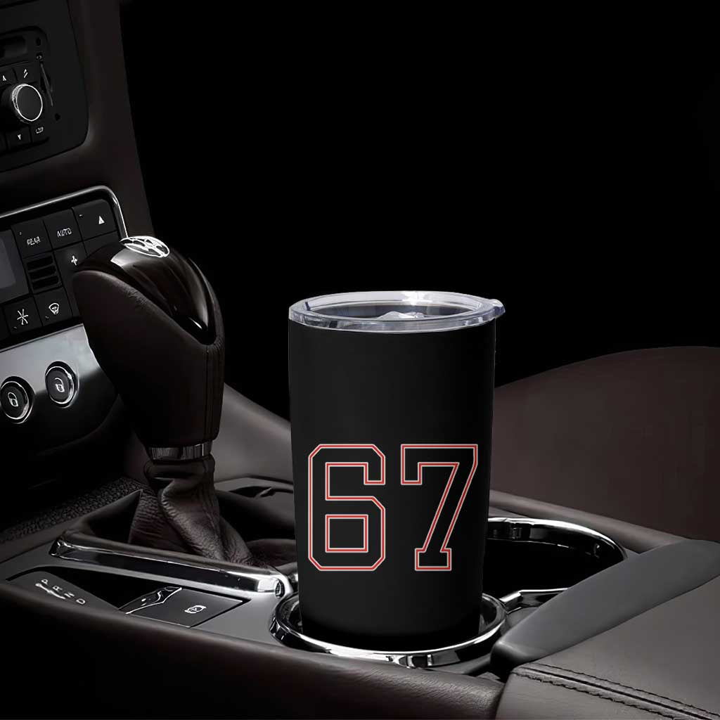 Number 67 Meme Tumbler Cup Funny Six Seven Varsity Sports Team Jersey - Wonder Print Shop