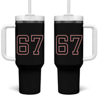 Number 67 Meme Tumbler With Handle Funny Six Seven Varsity Sports Team Jersey - Wonder Print Shop