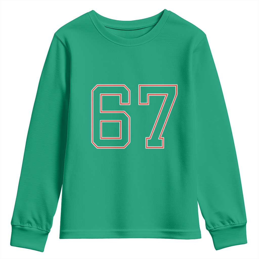 Number 67 Meme Youth Sweatshirt Funny Six Seven Varsity Sports Team Jersey - Wonder Print Shop