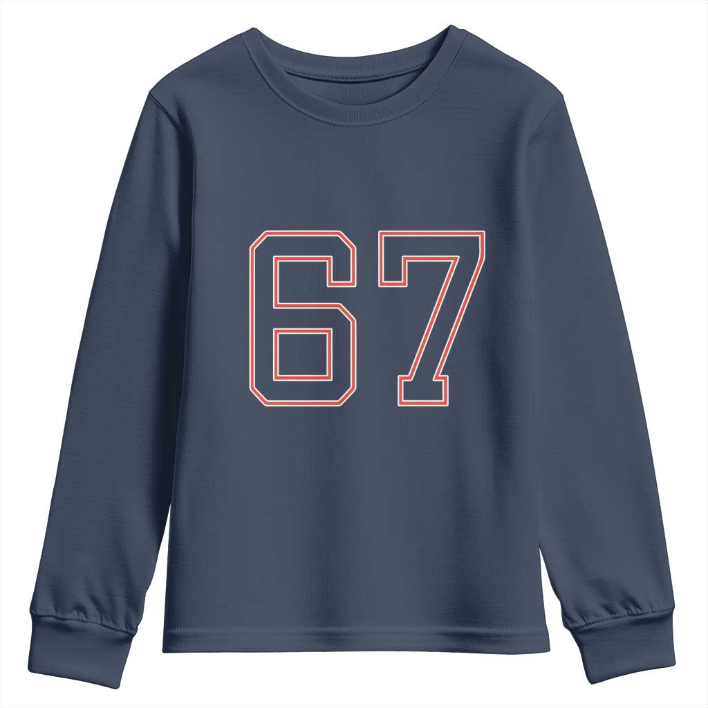 Number 67 Meme Youth Sweatshirt Funny Six Seven Varsity Sports Team Jersey - Wonder Print Shop