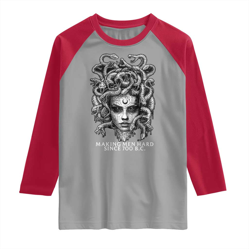 Funny Feminist Medusa Raglan Shirt Making Men Hard Since 700 B.C Dark Myth Ancient - Wonder Print Shop