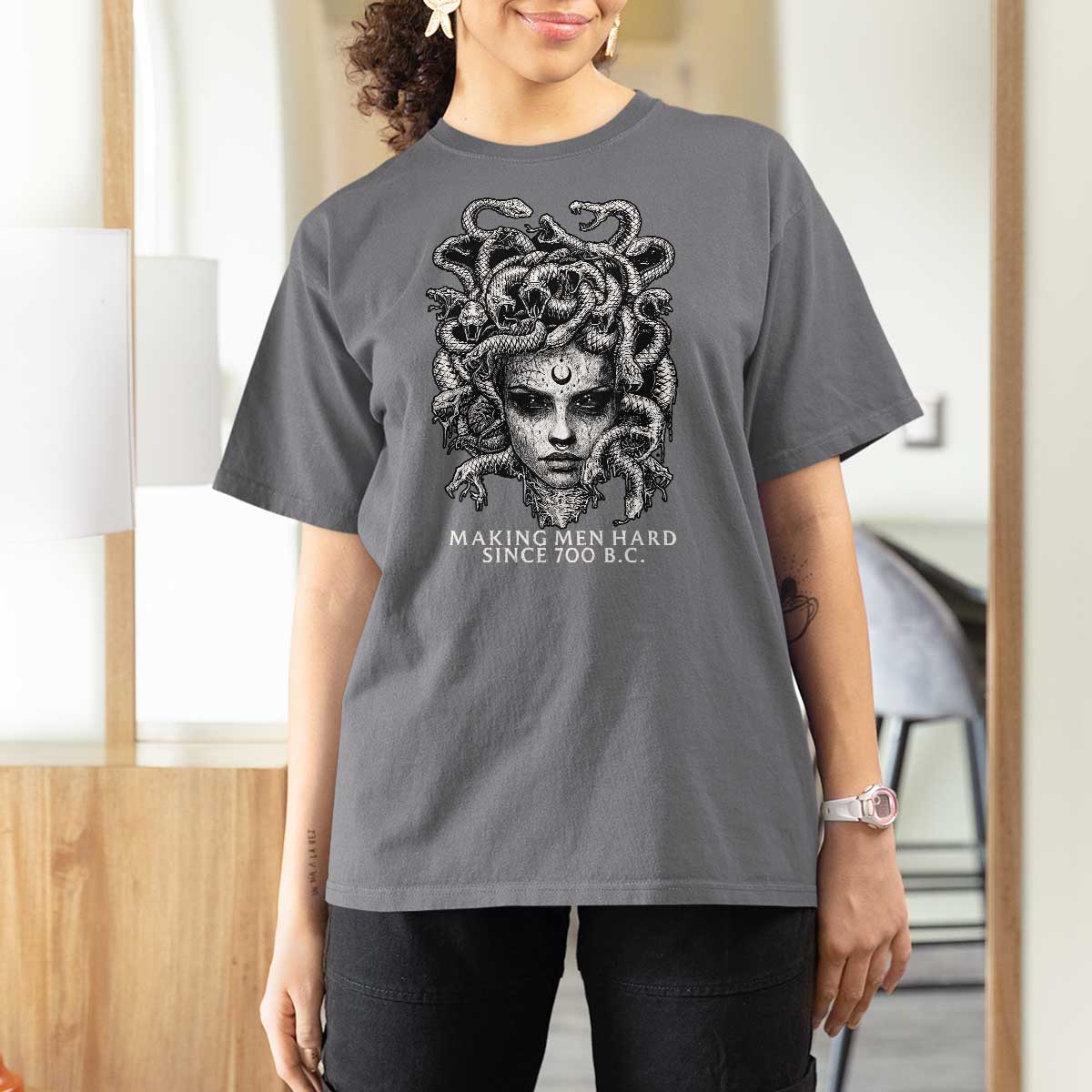 Funny Feminist Medusa T Shirt For Women Making Men Hard Since 700 B.C Dark Myth Ancient - Wonder Print Shop