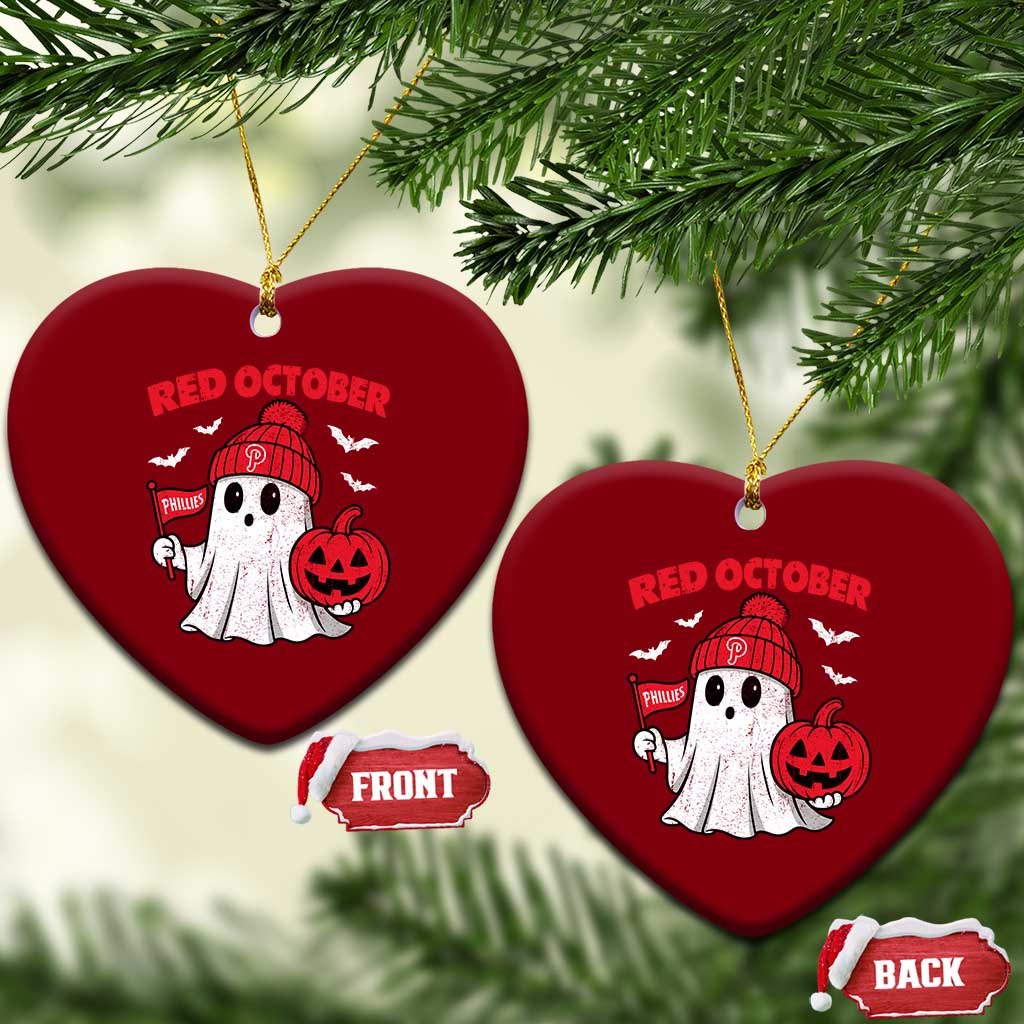 Red October Halloween Ghost Ceramic Ornament Philadelphia Spooky Pumpkin Baseball Fan - Wonder Print Shop