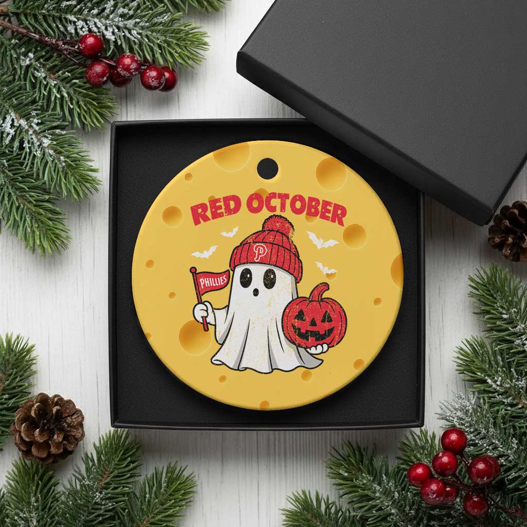 Red October Halloween Ghost Ceramic Ornament Philadelphia Spooky Pumpkin Baseball Fan - Wonder Print Shop