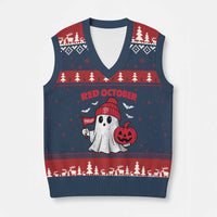 Red October Halloween Ghost V-Neck Knit Sweater Vest Philadelphia Spooky Pumpkin Baseball Fan - Wonder Print Shop