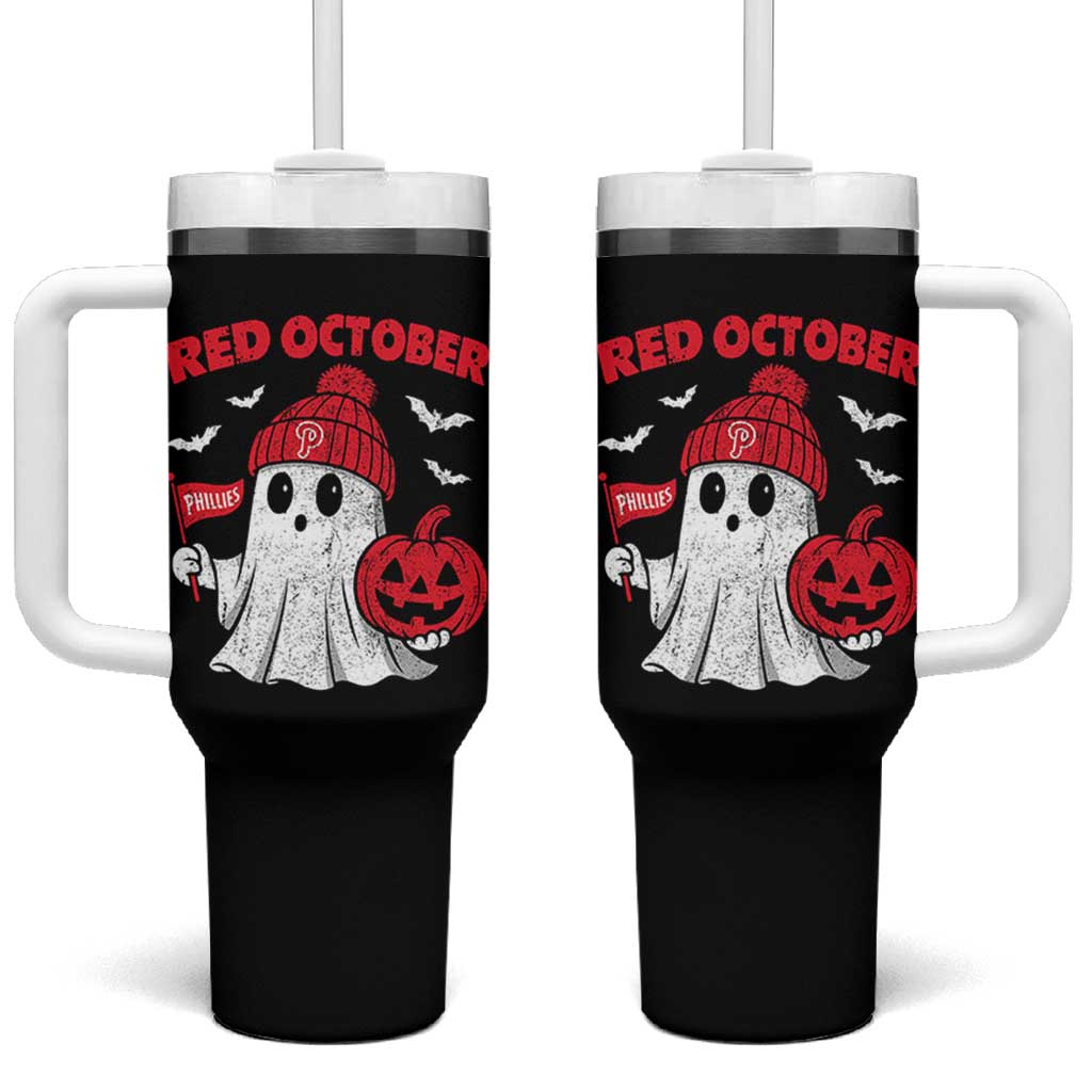 Red October Halloween Ghost Tumbler With Handle Philadelphia Spooky Pumpkin TS10