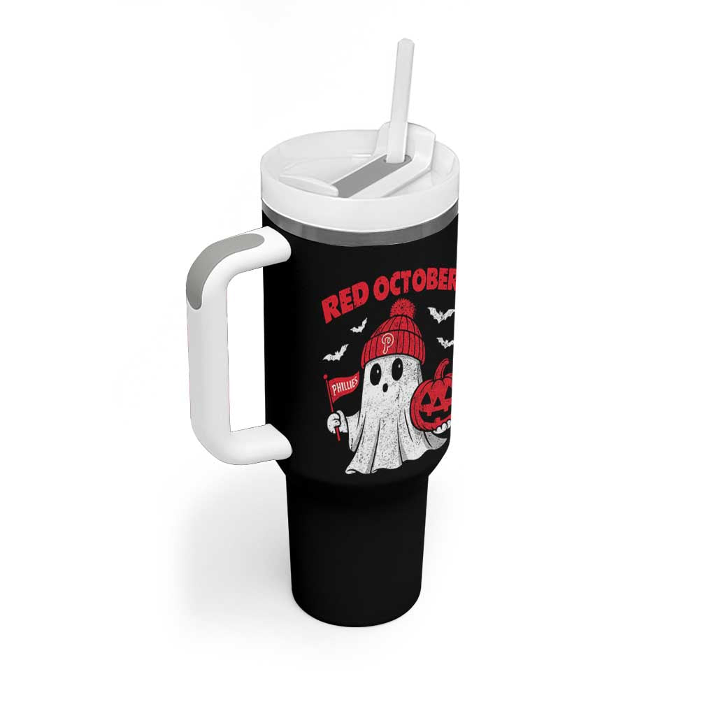 Red October Halloween Ghost Tumbler With Handle Philadelphia Spooky Pumpkin TS10