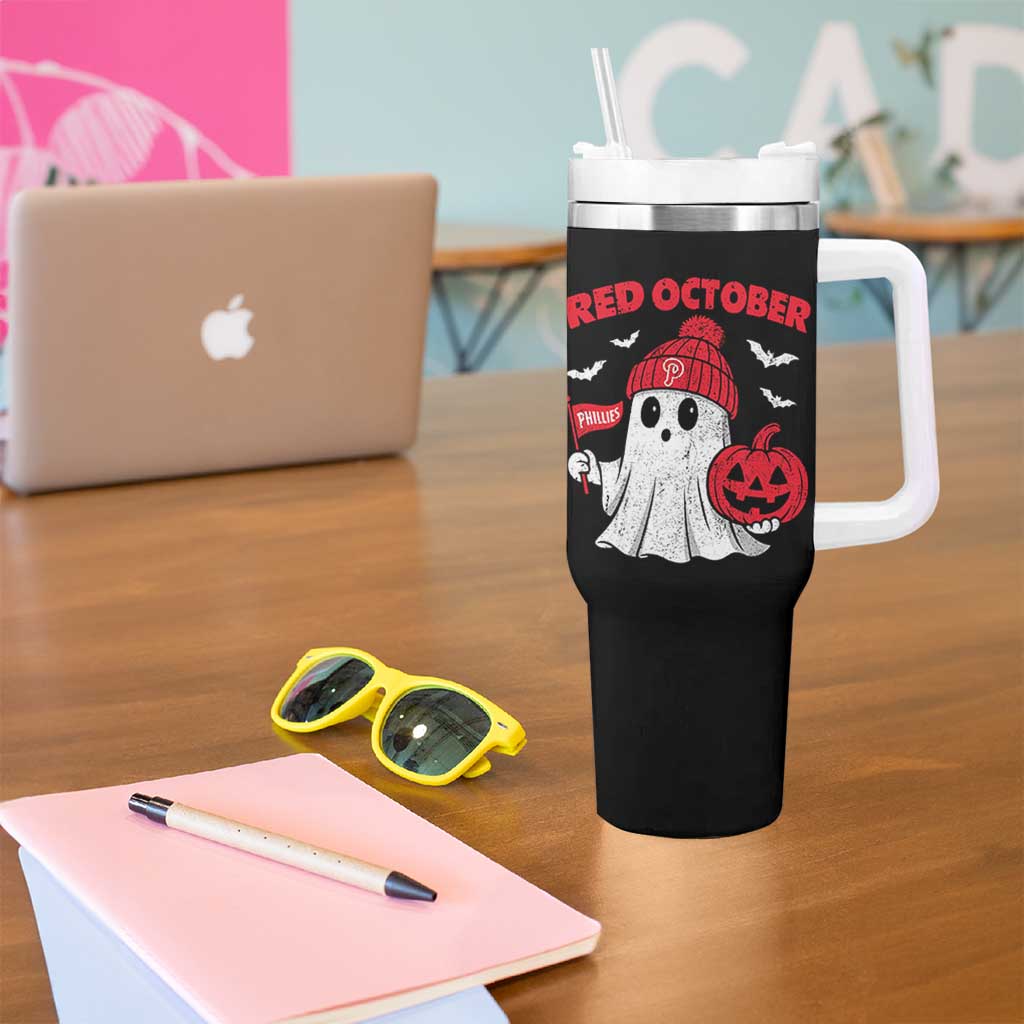 Red October Halloween Ghost Tumbler With Handle Philadelphia Spooky Pumpkin TS10