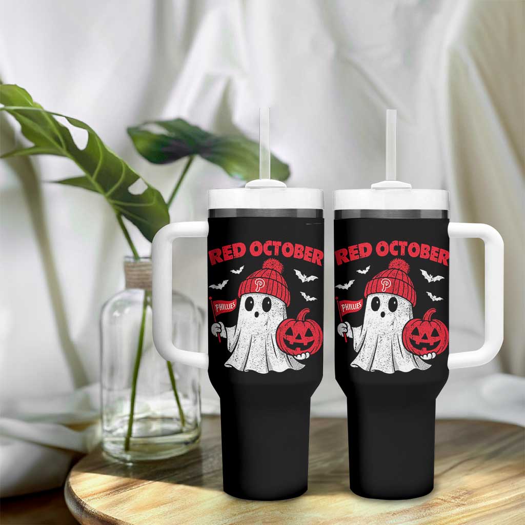 Red October Halloween Ghost Tumbler With Handle Philadelphia Spooky Pumpkin TS10