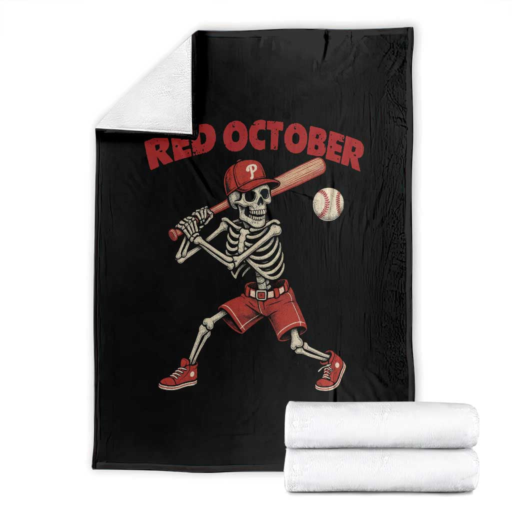 Red October Skeleton Baseball Throw Blanket Philadelphia Halloween Costume Funny - Wonder Print Shop