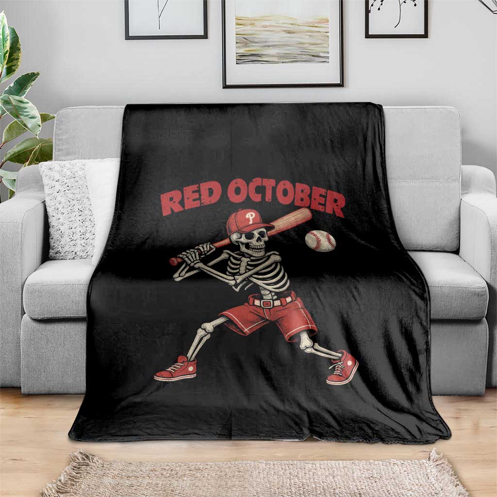 Red October Skeleton Baseball Throw Blanket Philadelphia Halloween Costume Funny - Wonder Print Shop