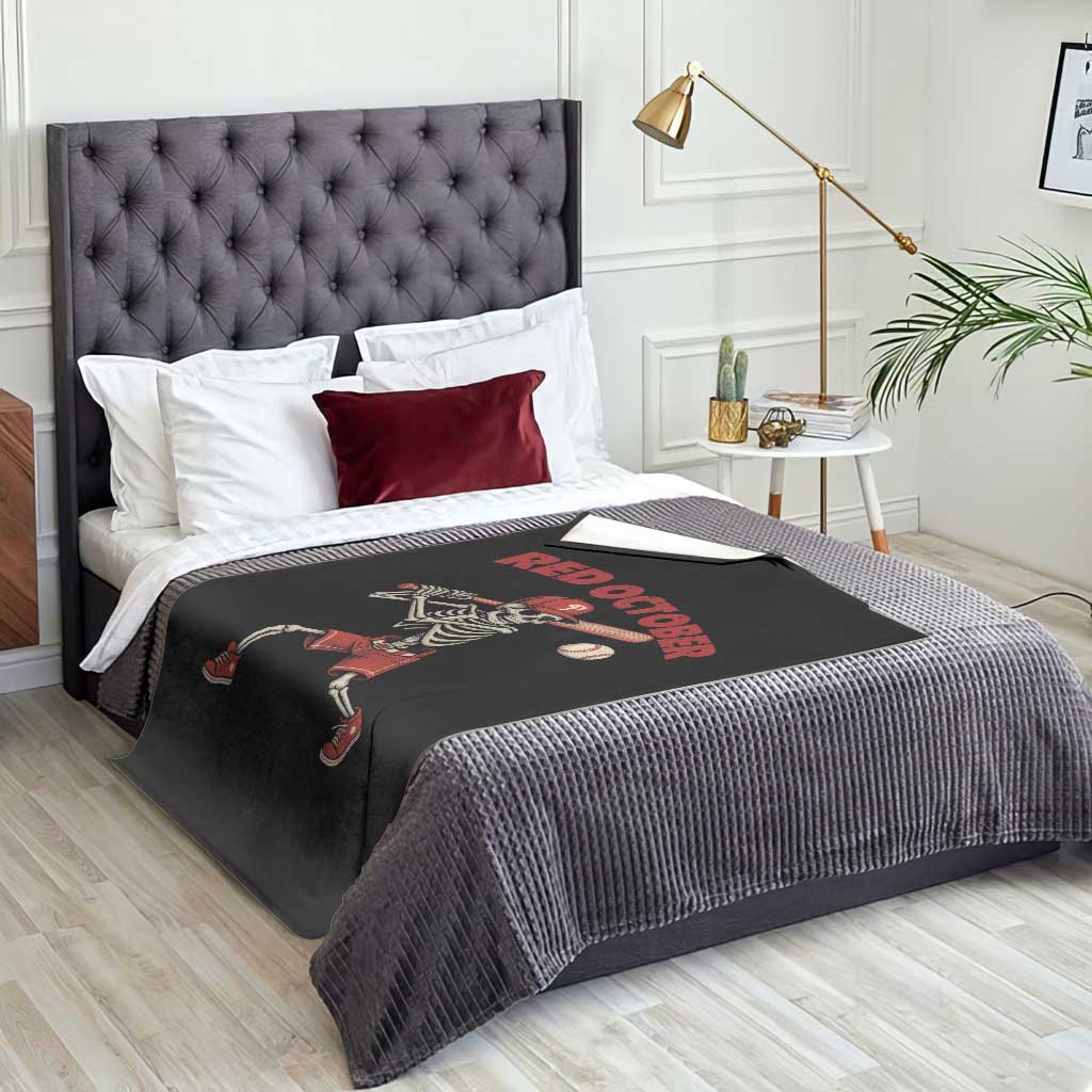Red October Skeleton Baseball Throw Blanket Philadelphia Halloween Costume Funny - Wonder Print Shop