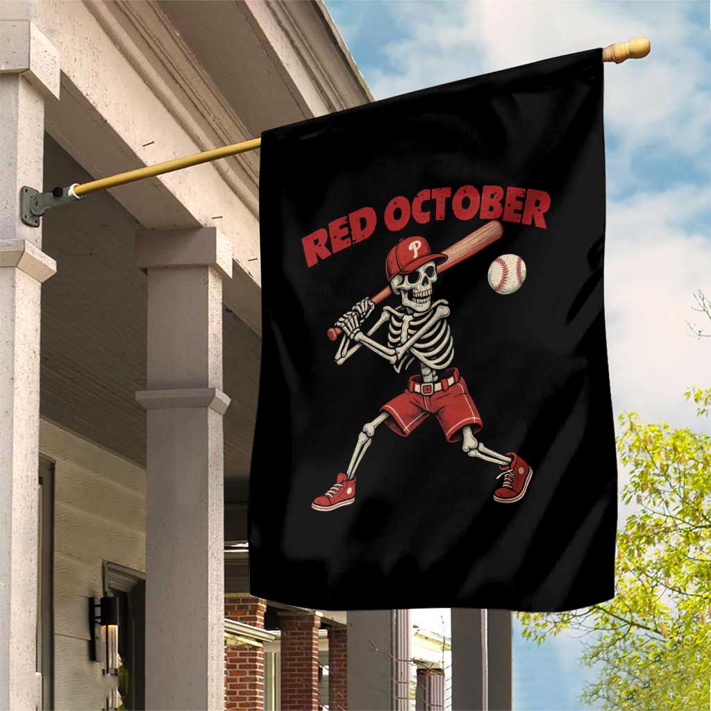 Red October Skeleton Baseball Garden Flag Philadelphia Halloween Costume Funny - Wonder Print Shop