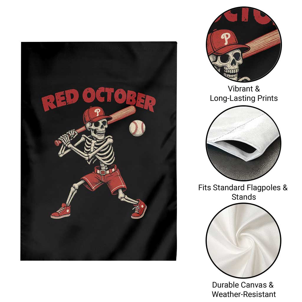 Red October Skeleton Baseball Garden Flag Philadelphia Halloween Costume Funny - Wonder Print Shop