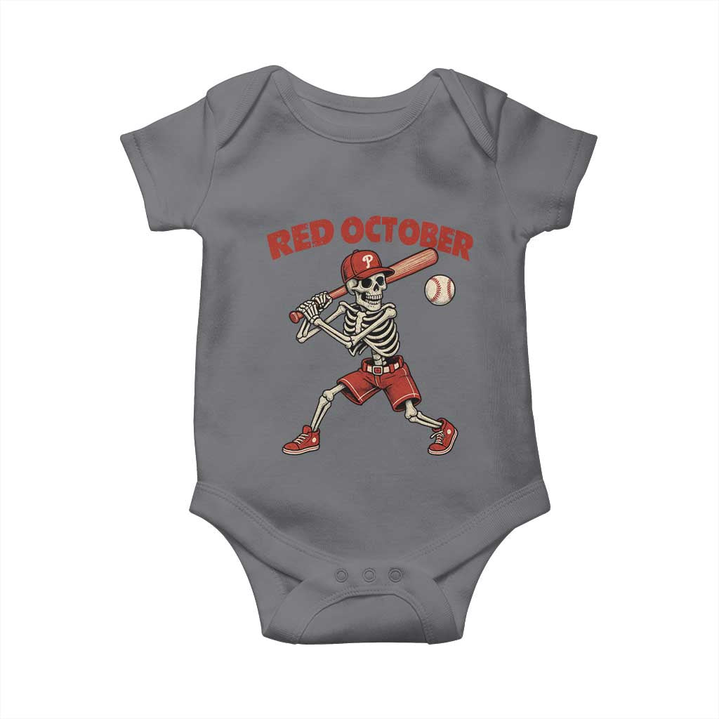 Red October Skeleton Baseball Baby Onesie Philadelphia Halloween Costume Funny - Wonder Print Shop