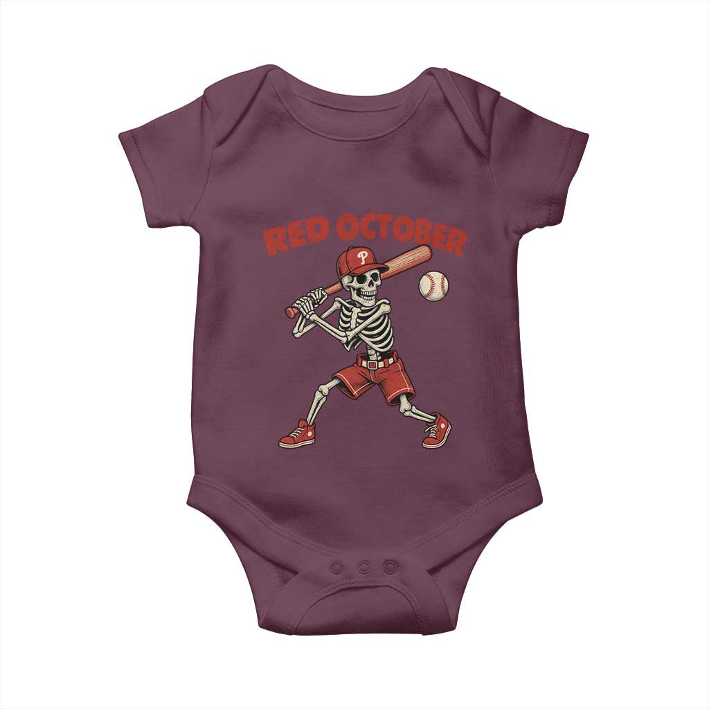 Red October Skeleton Baseball Baby Onesie Philadelphia Halloween Costume Funny - Wonder Print Shop