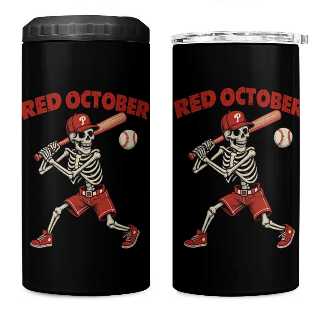Red October Skeleton Baseball 4 in 1 Can Cooler Tumbler Philadelphia Halloween Costume Funny - Wonder Print Shop