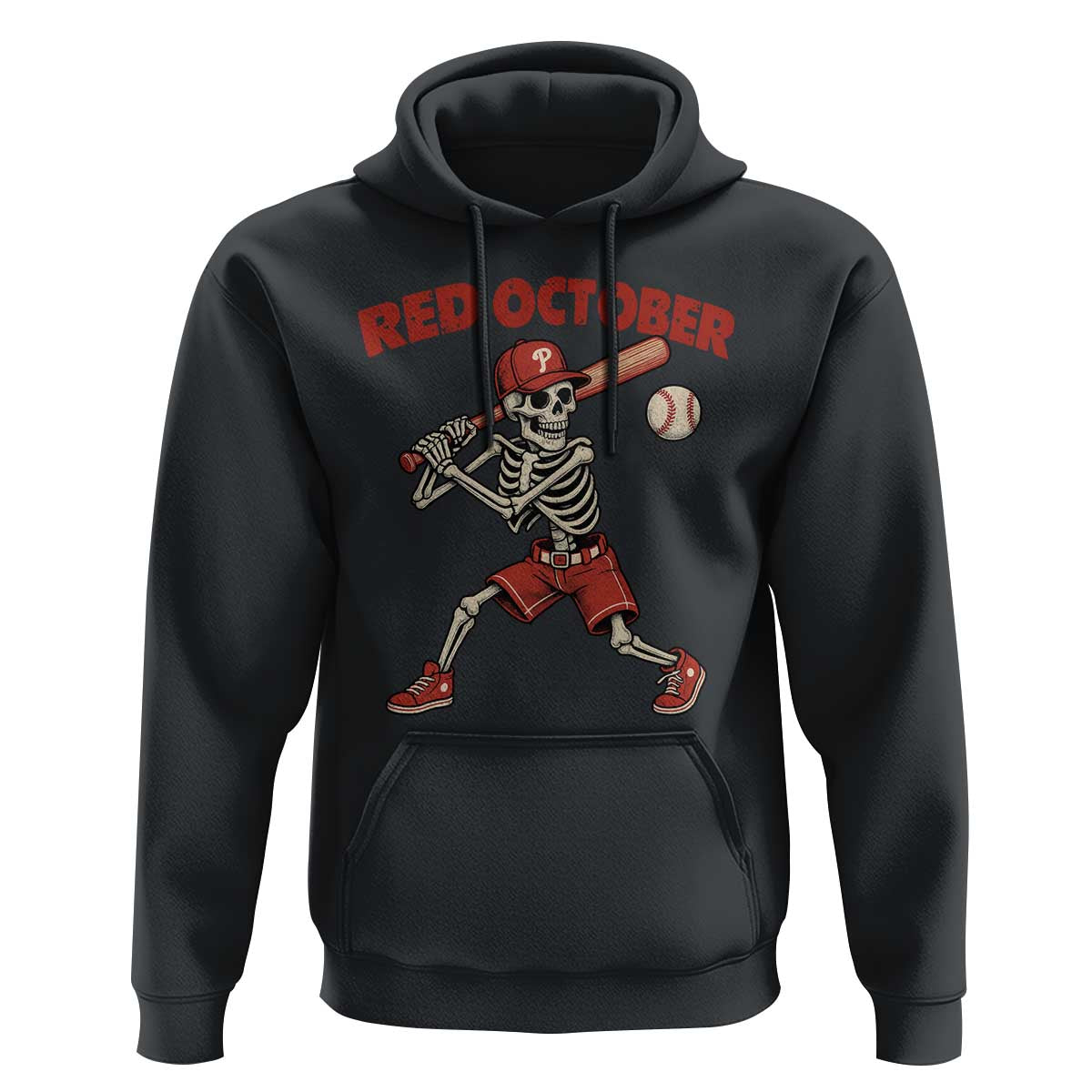 Red October Skeleton Baseball Hoodie Philadelphia Halloween Costume Funny - Wonder Print Shop