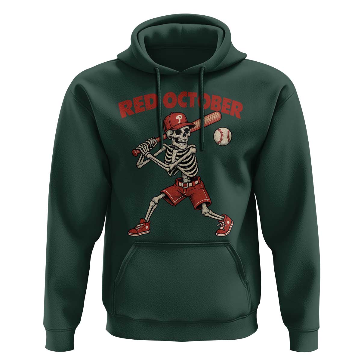 Red October Skeleton Baseball Hoodie Philadelphia Halloween Costume Funny - Wonder Print Shop