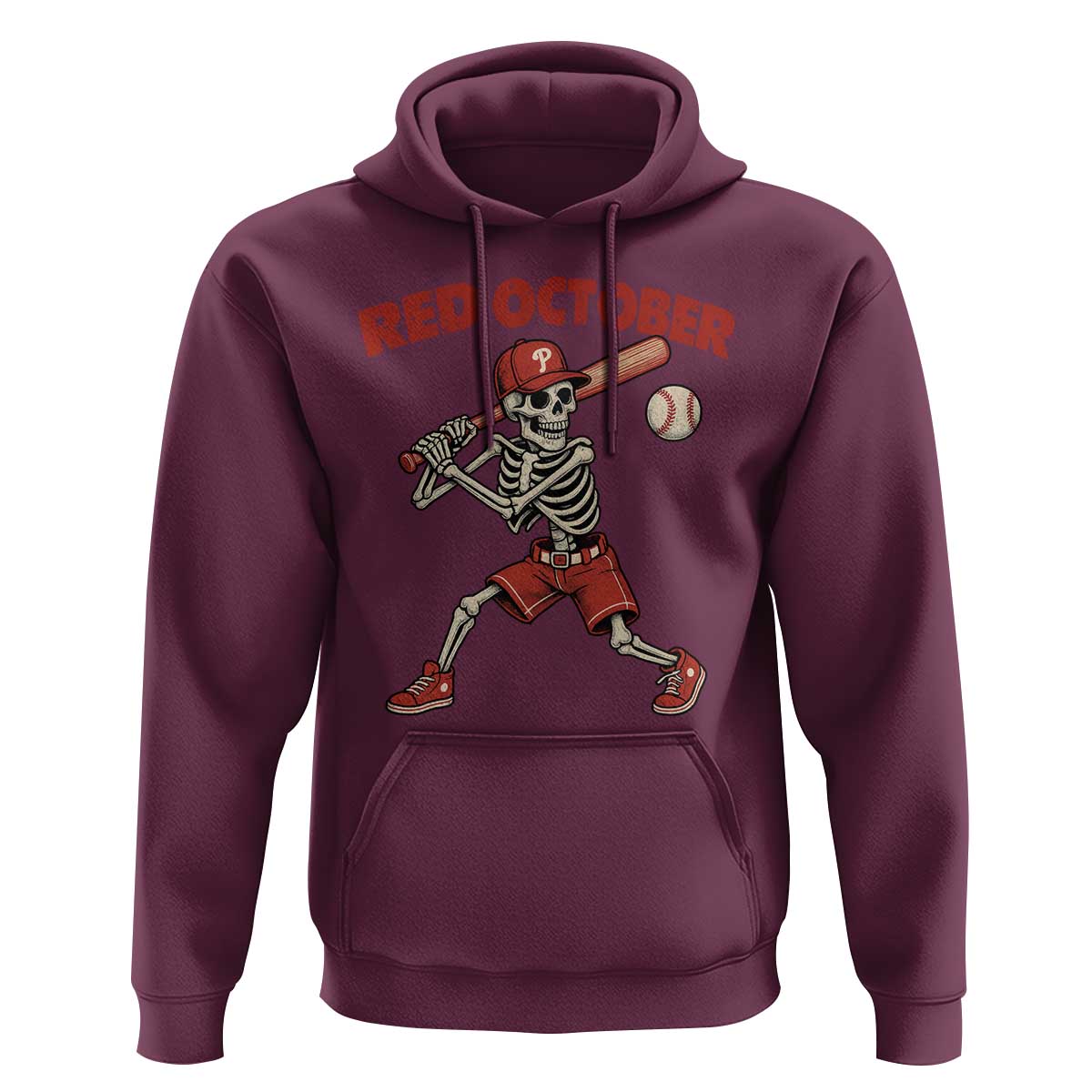 Red October Skeleton Baseball Hoodie Philadelphia Halloween Costume Funny - Wonder Print Shop