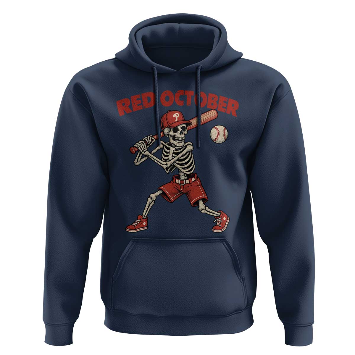 Red October Skeleton Baseball Hoodie Philadelphia Halloween Costume Funny - Wonder Print Shop